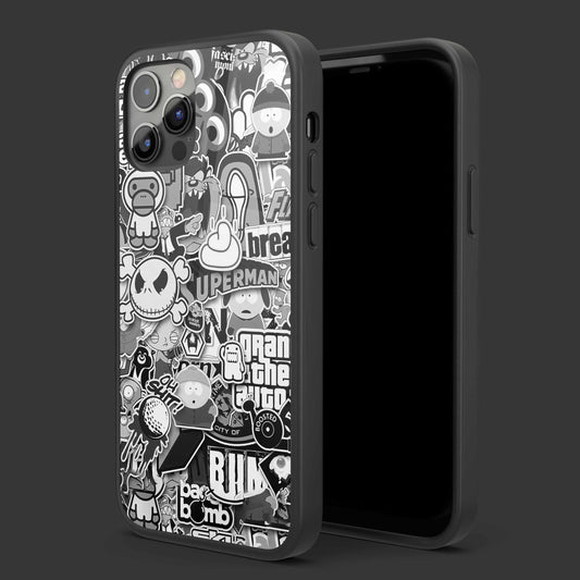 Grey Sticker Bomb Glass Mobile Cover