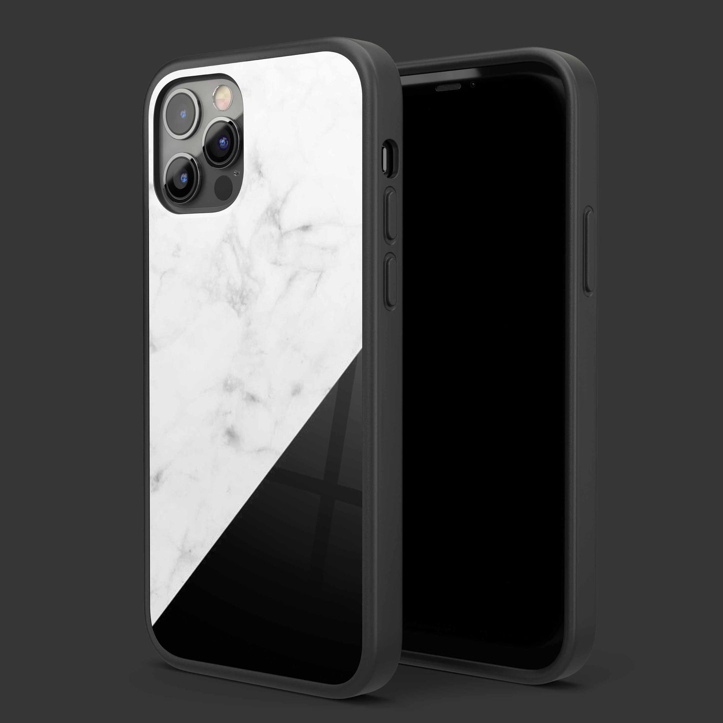 White Black Marble Glass Mobile Cover